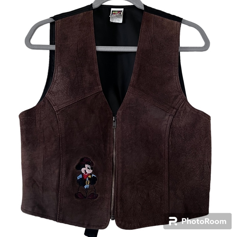 Vintage Disney Embroidered Mickey Mouse Suede Zip Front Vest size S/M